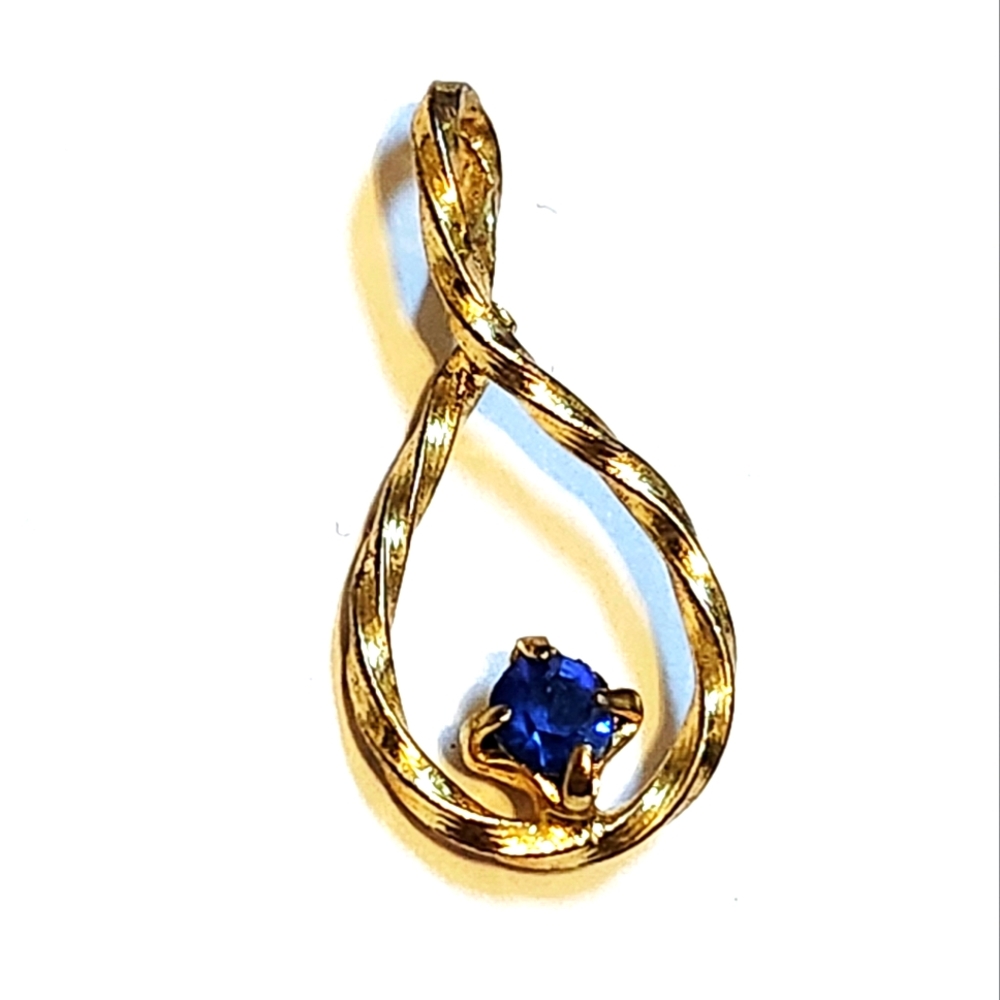 Twisted Pendant Blue Gem Gold Tone Teardrop Dainty Fashion Jewelry